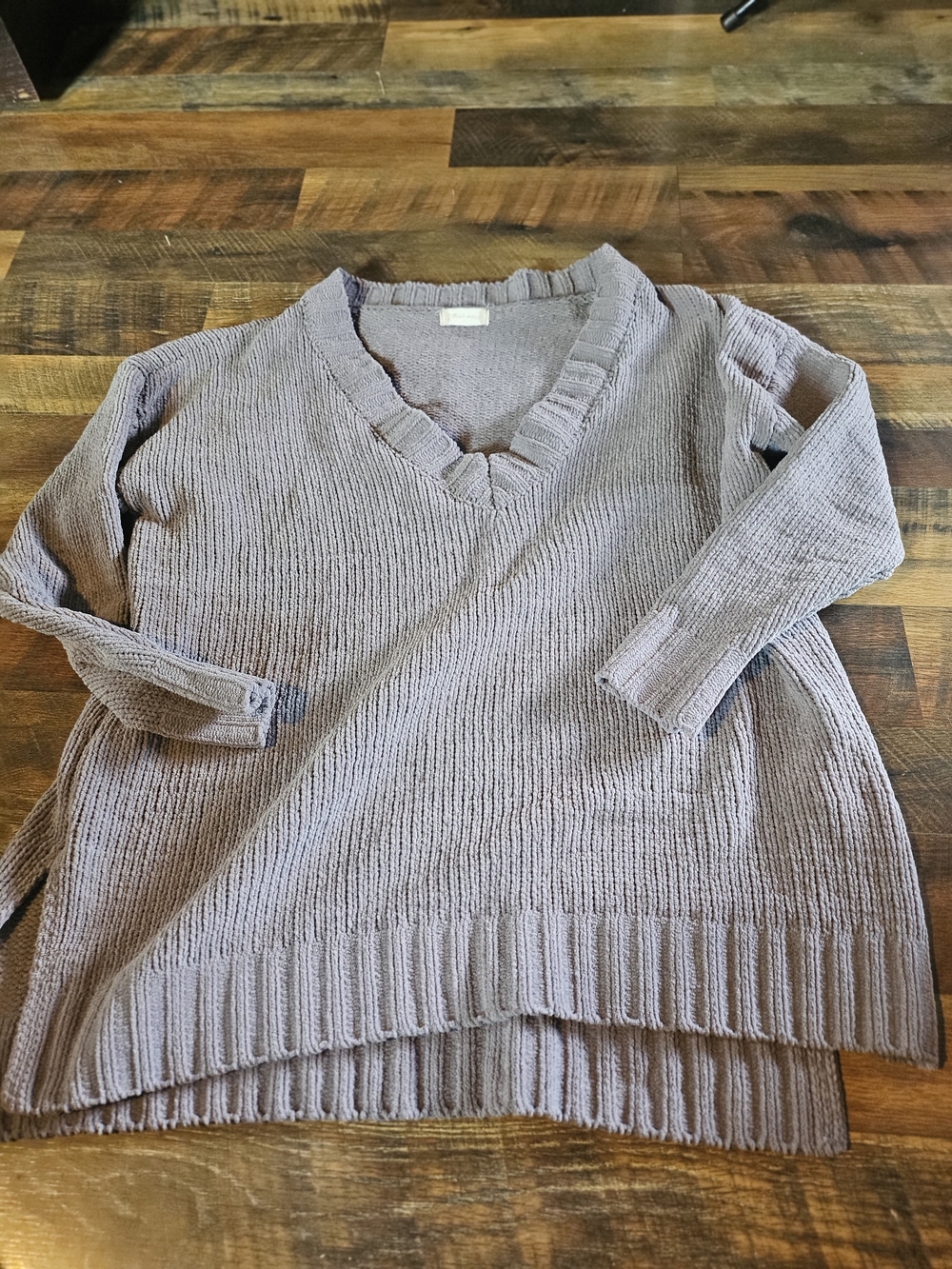 Altar'd State Mauve Taupe V-Neck Ribbed Knit Sweater